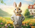 cute rabbit is in a suit for a children\'s book.