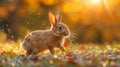 Cute rabbit in sunlit meadow - generative ai Royalty Free Stock Photo