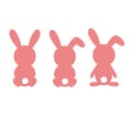 Cute rabbit with tail sitting back. Vector illustration lovely stylized bunny silhouette isolated on white. Easter