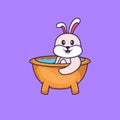 Cute rabbit taking a bath in the bathtub. Animal cartoon concept isolated. Can used for t-shirt, greeting card, invitation card or