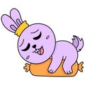 Cute rabbit is tired of sleeping on the bolster, doodle icon image