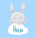 cute rabbit vector illustration. Hello letters. Children\'s print and poster