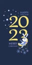 Cute Rabbit. 2023. Vertical poster. Winter holidays. MERRY CHRISTMAS. HAPPY NEW YEAR. Rabbit symbol. Royalty Free Stock Photo