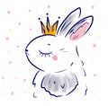 Cute rabbit wear princess crown. Kawaii Bunny. Sweet little Hare. Cartoon animal print for kids, toddlers and babies fashion