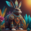 a cute rabbit wearing aztec custome