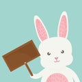 Cute rabbit with wooden label character