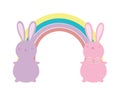 Cute rabbits cartoon animals rainbow decoration