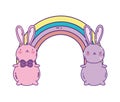 Cute rabbits cartoon animals rainbow decoration