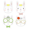 Cute rabbits and cats girls and boys portraits