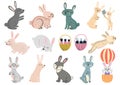 Cute rabbits clipart set. Funny bunny graphic collection for kids