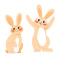 Cute rabbits, couple of hares or cheerful bunnies