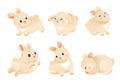 Cute rabbits Funny hares for Chinese mid autumn festival design Flying sitting and standing bunny