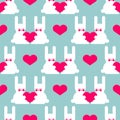 Cute rabbits and love pattern seamless. Hares and heart background. Baby fabric texture