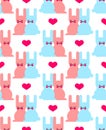 Cute rabbits and love pattern seamless. Hares and heart background. Baby fabric texture