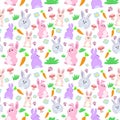 Cute rabbits seamless pattern vector