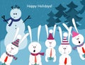 Cute rabbits and a snowman