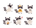 Cute Raccoon Character with Ringed Tail Engaged in Different Activity Vector Set Royalty Free Stock Photo