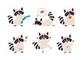 Cute Raccoon Character with Ringed Tail Engaged in Different Activity Vector Set Royalty Free Stock Photo