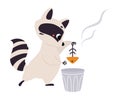 Cute Raccoon Character with Ringed Tail Taking Fish Bone Out of Dustbin Vector Illustration Royalty Free Stock Photo