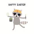 Cute raccoon Easter card Royalty Free Stock Photo
