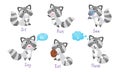 Cute Raccoon Engaged in Eating and Running Activity Vector Set