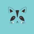 Cute Raccoon face. Cartoon animal simple portrait, vector illustration Royalty Free Stock Photo