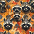 Cute Raccoon Faces Pattern on Ornate Background Royalty Free Stock Photo
