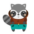 Cute raccoon in hoodie. Cartoon kawaii animal character.