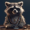 Cute Raccoon in sunglasses with gold chain and money, rich concept, generative ai Royalty Free Stock Photo