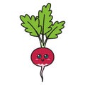 Cute radish character with face. Kawaii doodle radish isolated on white background.