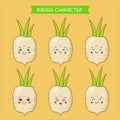 Cute Radish Characters With Various Expression