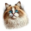 Cute Ragdoll cat portrait realistic, cute blue eyes.