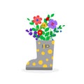 Cute rain boots with flowers .Bboots with bouquets. Cartoon flat style vector illustration. Royalty Free Stock Photo