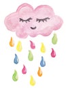 cute rain cloud with closed eyes