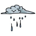 Cute rain cloud with kawaii face cartoon vector illustration motif set. Hand drawn raindrop stormy weather blog icons. Nature Royalty Free Stock Photo