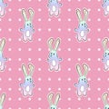 Cute Rainbow cartoon bunny rabit with dots seamless pattern Royalty Free Stock Photo