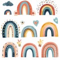 very cute rainbow clipart, organic forms, light and airy pastel color palette,