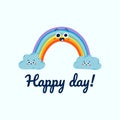 Cute rainbow and cloud with happy faces vector illustratin for kids poster