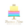 Cute Rainbow Color Cake Logo for Bakery Business or Birthday Celebration with Candles and Multicolor Decoartion Royalty Free Stock Photo