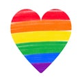 Cute rainbow heart with vector paint pastel stroke textured, colorful stripes in color of LGBT community. Artistic color