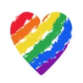 Cute rainbow heart with vector paint stroke textured, colorful stripes in color of LGBT community. Artistic watercolor