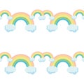 Cute rainbow pattern. Rainbow escaping from two clouds.