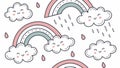 Cute Rainbow and Rain Clouds Pattern Background, vector design Generative AI Royalty Free Stock Photo