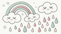 Cute Rainbow with Rain Clouds and Stars Pattern, vector design Generative AI Royalty Free Stock Photo