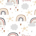 Cute rainbow seamless pattern with sun.Vector illustration for background,wallpaper,frabic.Editable element