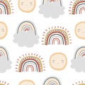 Cute rainbow seamless pattern with sun.Vector illustration for background,wallpaper,frabic.Editable element