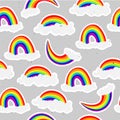 Cute rainbow seamless pattern. Sweet rainbow and clouds background Royalty Free Stock Photo