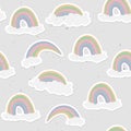 Cute rainbow seamless pattern. Sweet rainbow and clouds background Royalty Free Stock Photo