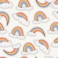 Cute rainbow seamless pattern. Sweet rainbow and clouds background Royalty Free Stock Photo