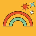 Cute rainbow, star sparkle set. Groovy retro icon in 60s, 70s hippie style. Funny sign symbol. Patches, pins, stamps, stickers Royalty Free Stock Photo